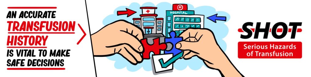 SHOT image describing the importance of an accurate transfusion history for safe practice